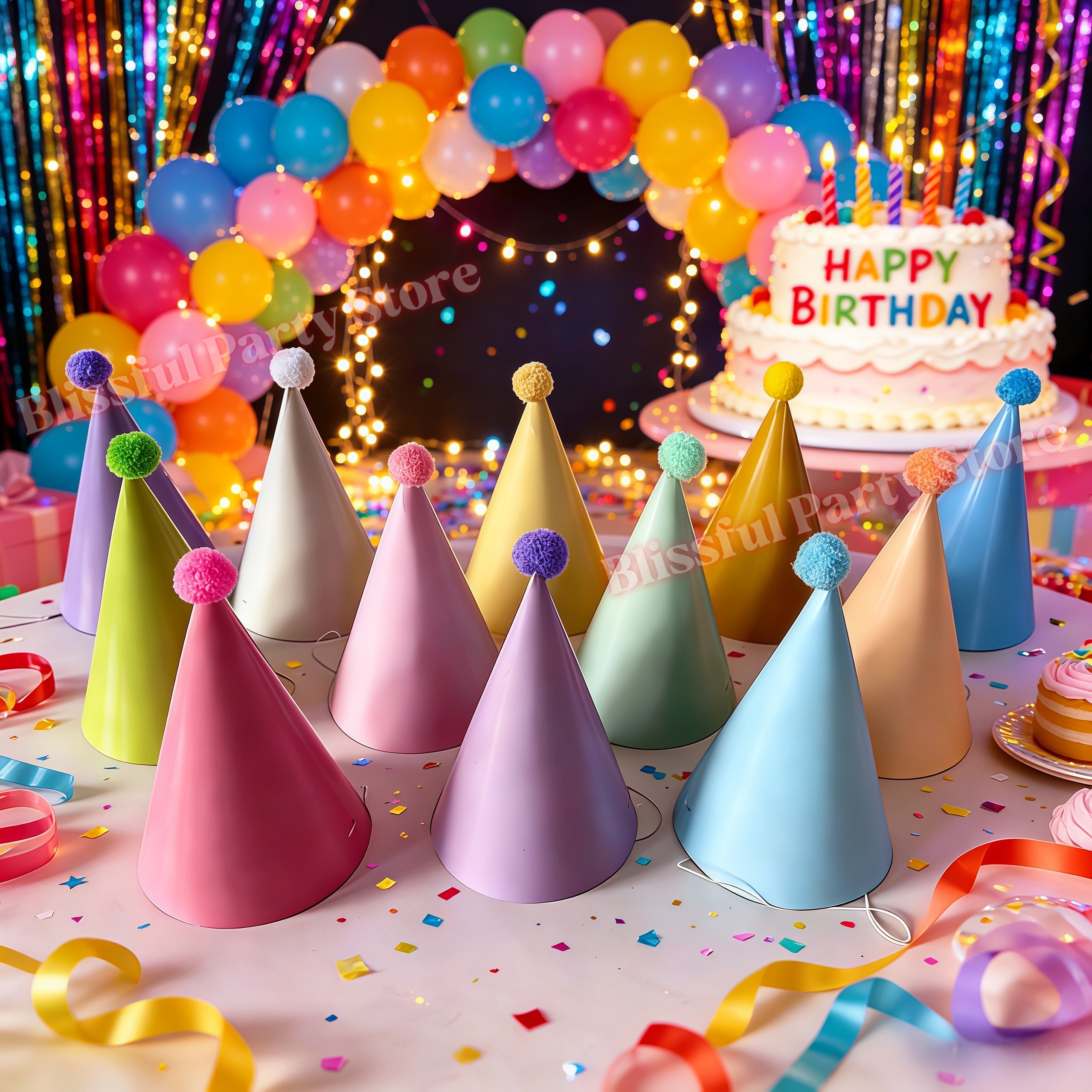 Party Hat Cone - Colorful Birthday Party Hats Macaroon Cone-shaped