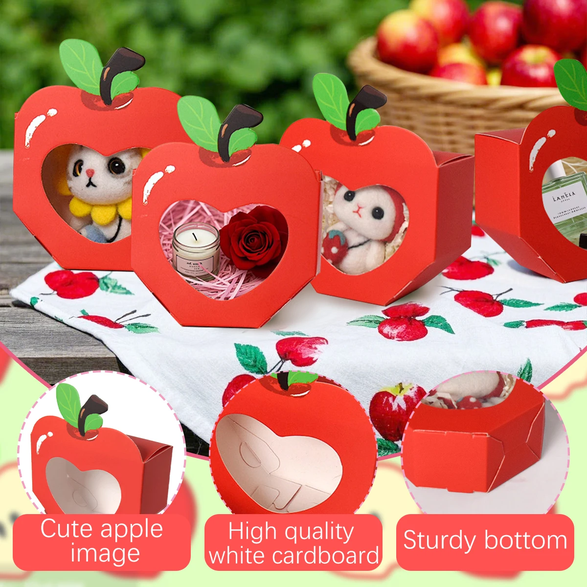 Event Party Box - 10/20Pcs Apple Window Candy Boxes Heart