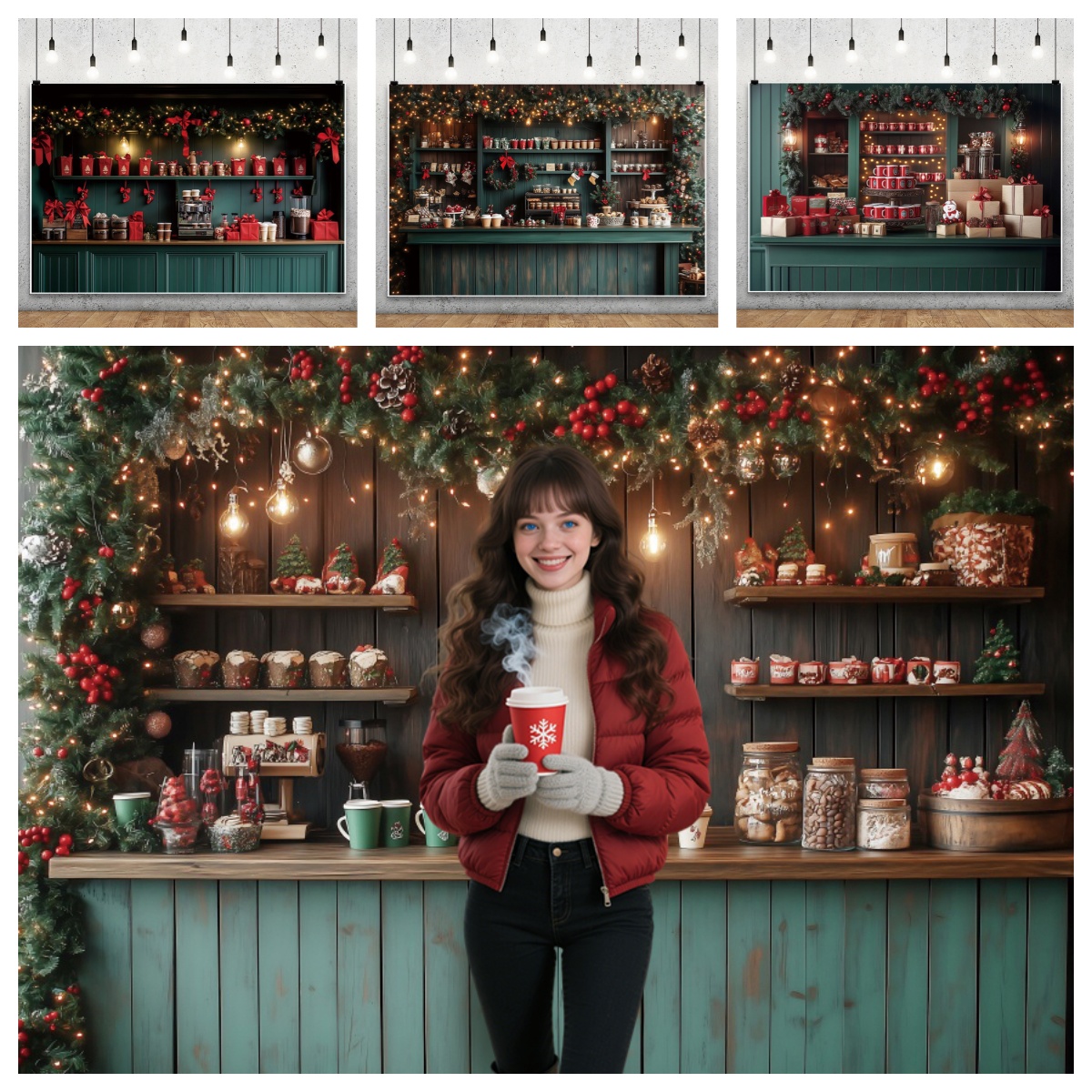 Dessert Table Backdrop - Christmas Photography Backdrops Green Dessert Drinks