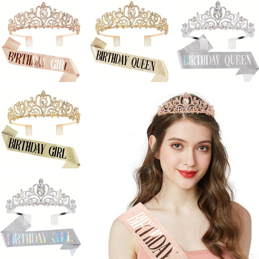 Birthday Sash Glitter - 2pcs/Set Bling Rhinestone Crystal Crown Tiara