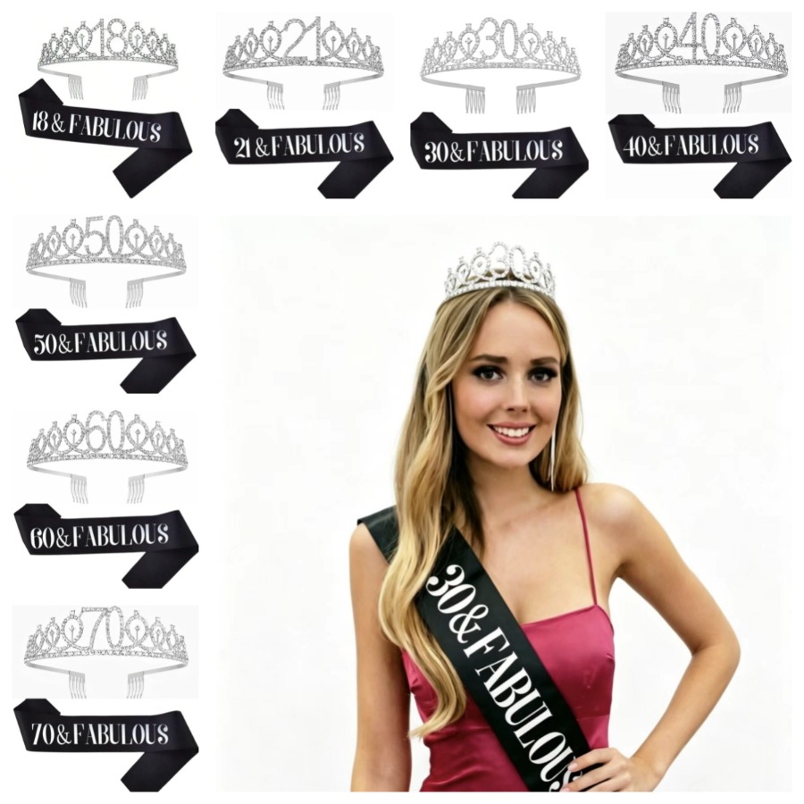 Birthday Sash Glitter - Glitter Silvery Birthday Tiara Crown Sash