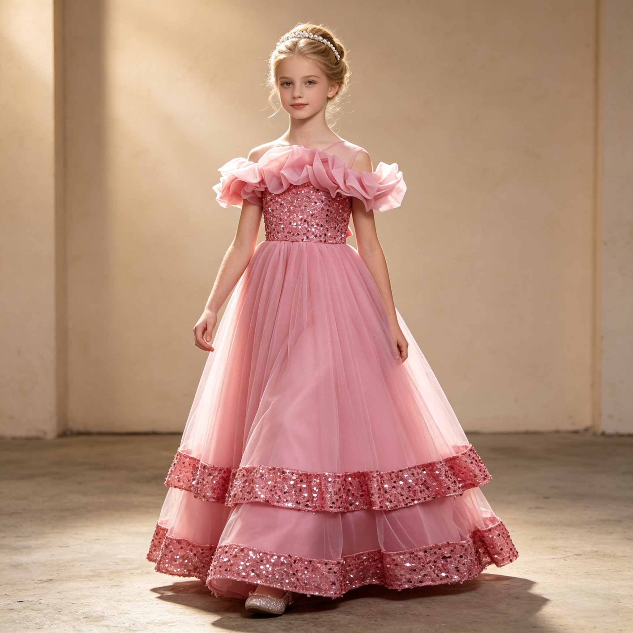 Glitter Tablecloth - Girls Princess Off Shoulder Ruffle Tulle