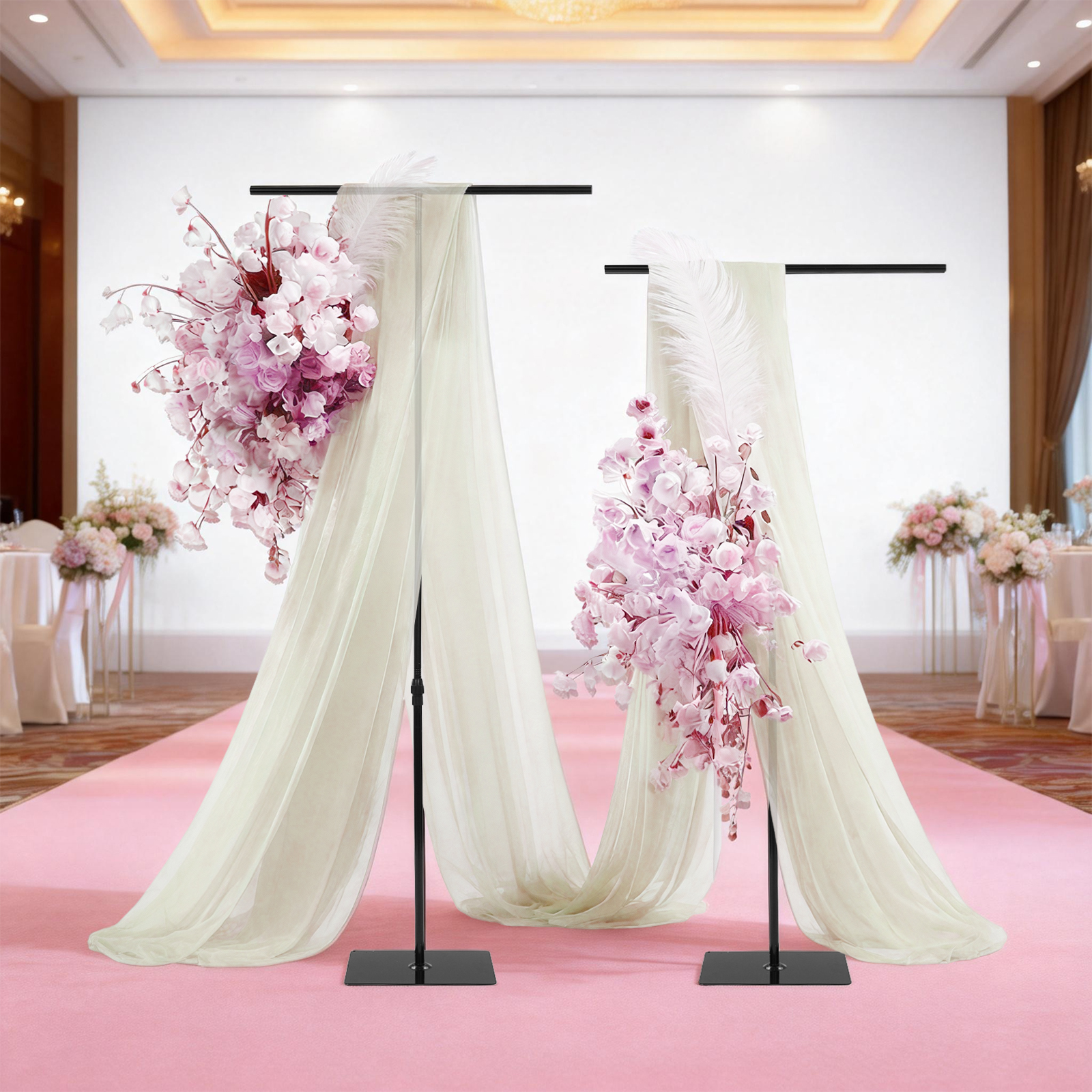 Photo Booth Frame - 2PCS Wedding Backdrop Stands Black Metal