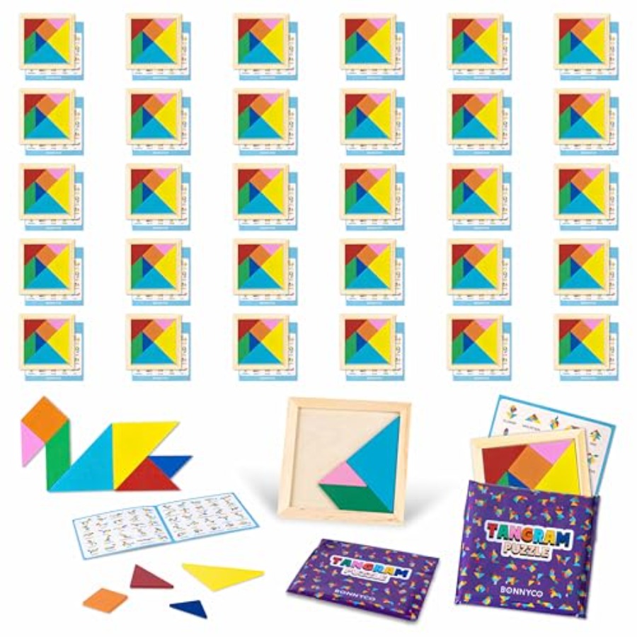 Party Favor Bag - Tangram Puzzle Wooden Pack 30 Party