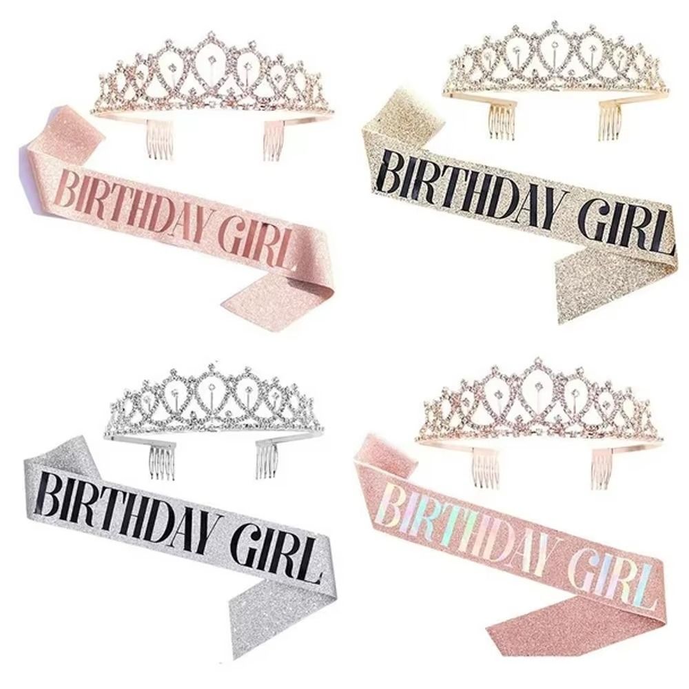 Birthday Sash Glitter - 2Pcs/Set New Glitter Birthday Party Crown