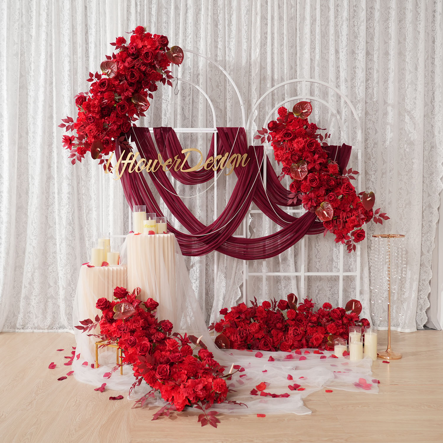 Flower Wall Panel - Uflower Red Flower Row Wedding Arch