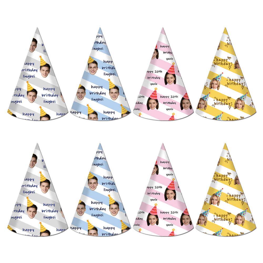 Party Hat Cone - 8pcs Custom Text and Photo Face