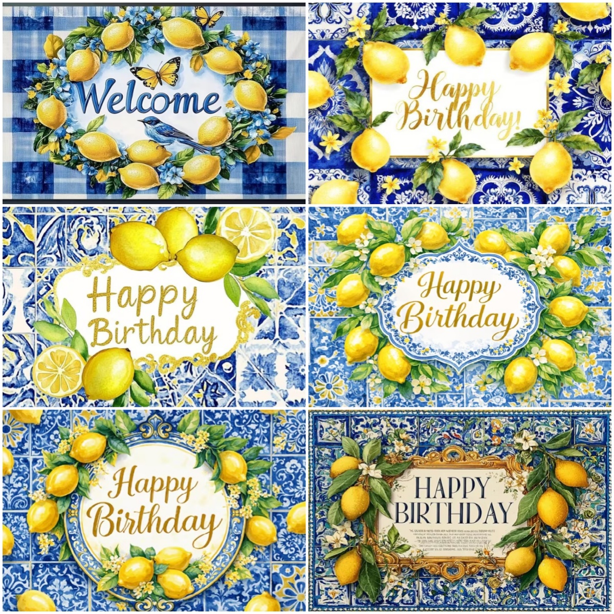 Dessert Table Backdrop - Lemon Birthday Party Decoration Background Blue