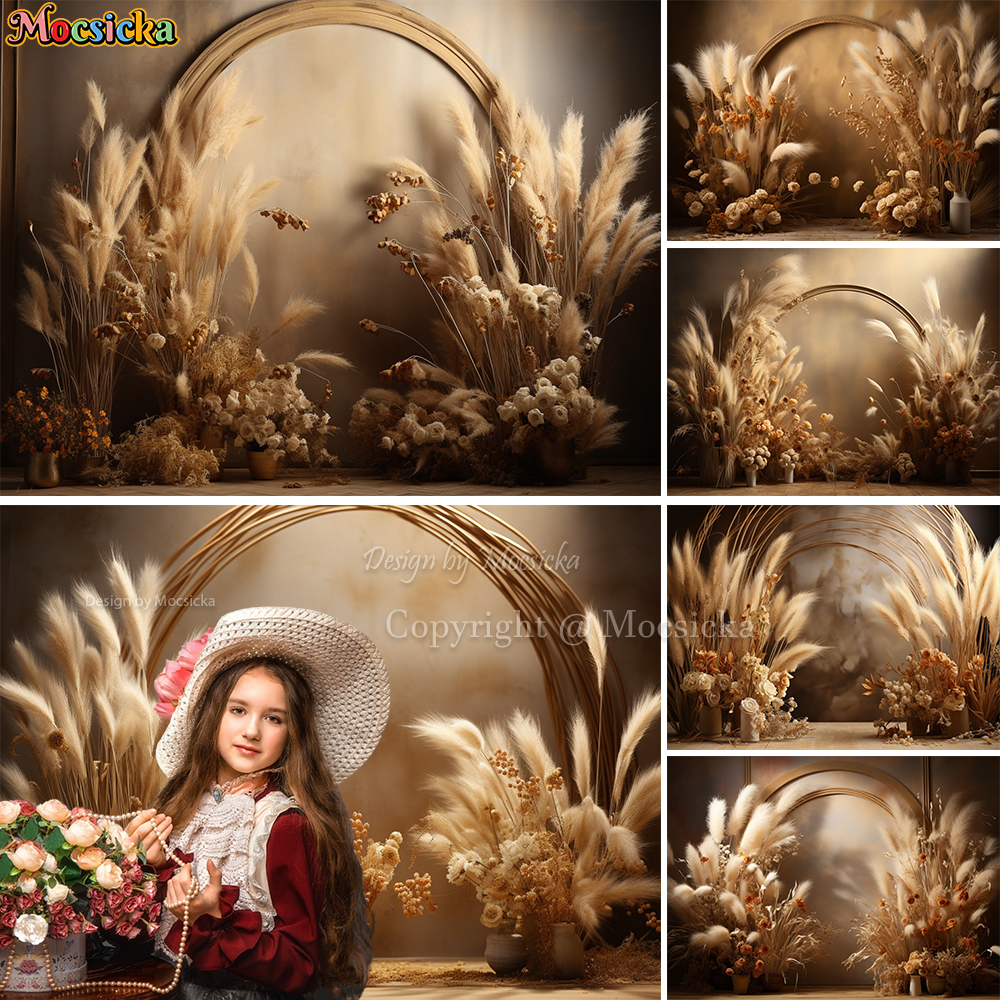 Dessert Table Backdrop - Mocsicka Boho Retro Brown Photography Backdrop
