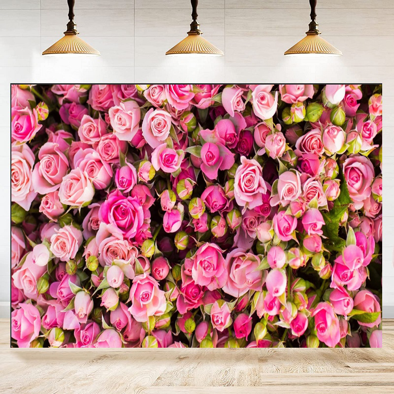 Dessert Table Backdrop - Pink Red Rose Flowers Theme Photography