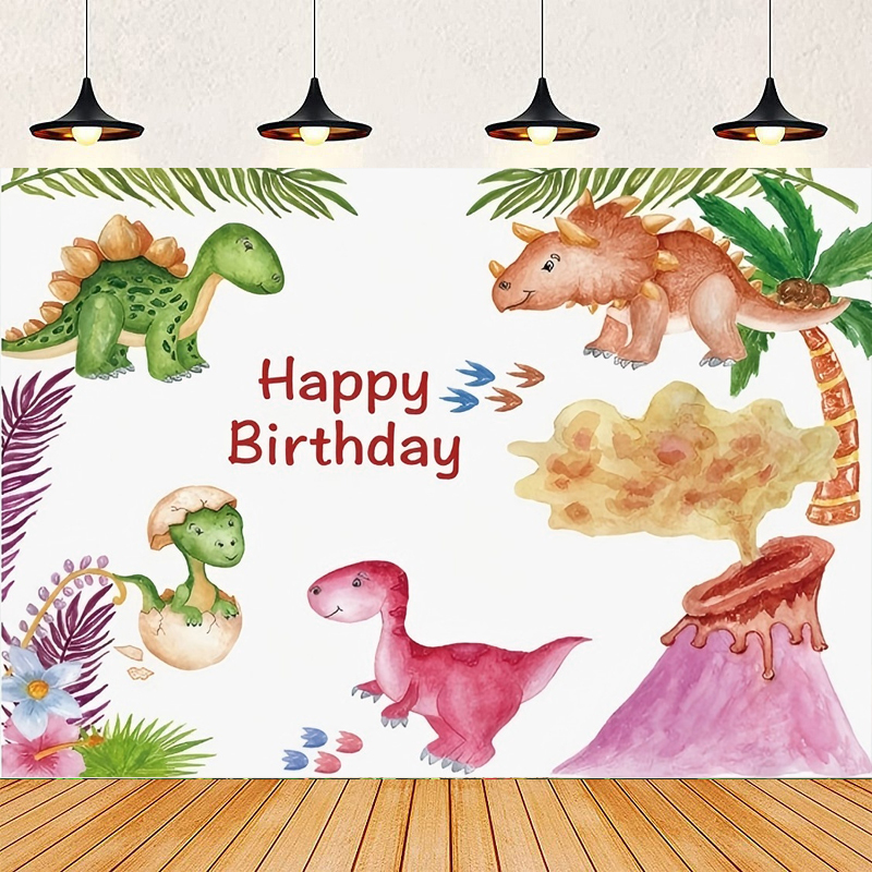 Dessert Table Backdrop - Photography Backdrop Watercolor Jungle Dinosaur Birthday