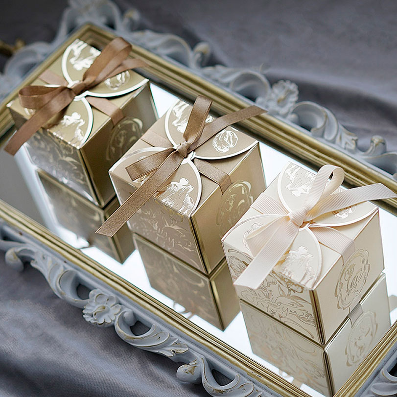 Event Party Box - Square Paper Gift Boxes with Ribbons,
