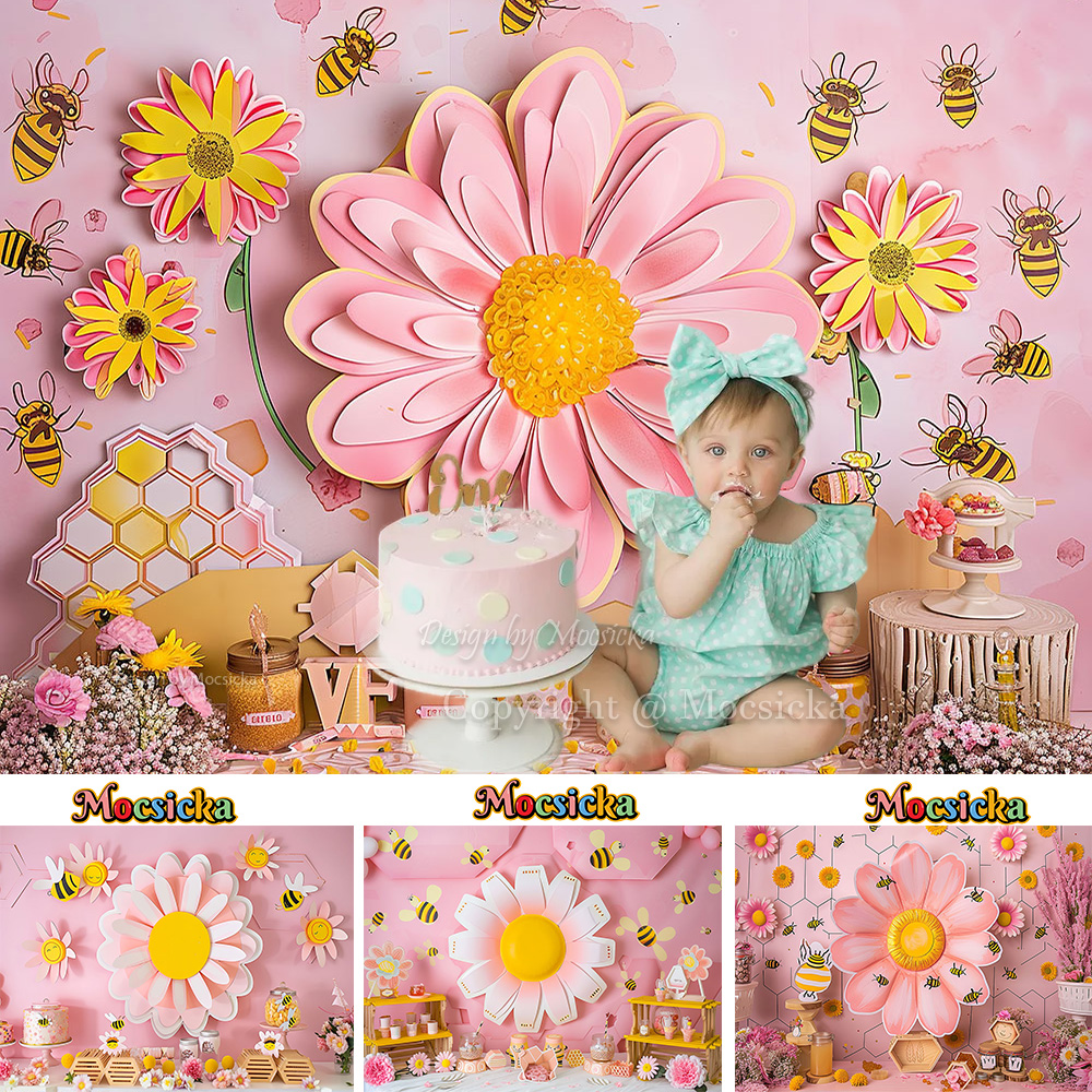 Dessert Table Backdrop - Mocsicka Sweet Daisy Girl Birthday Party