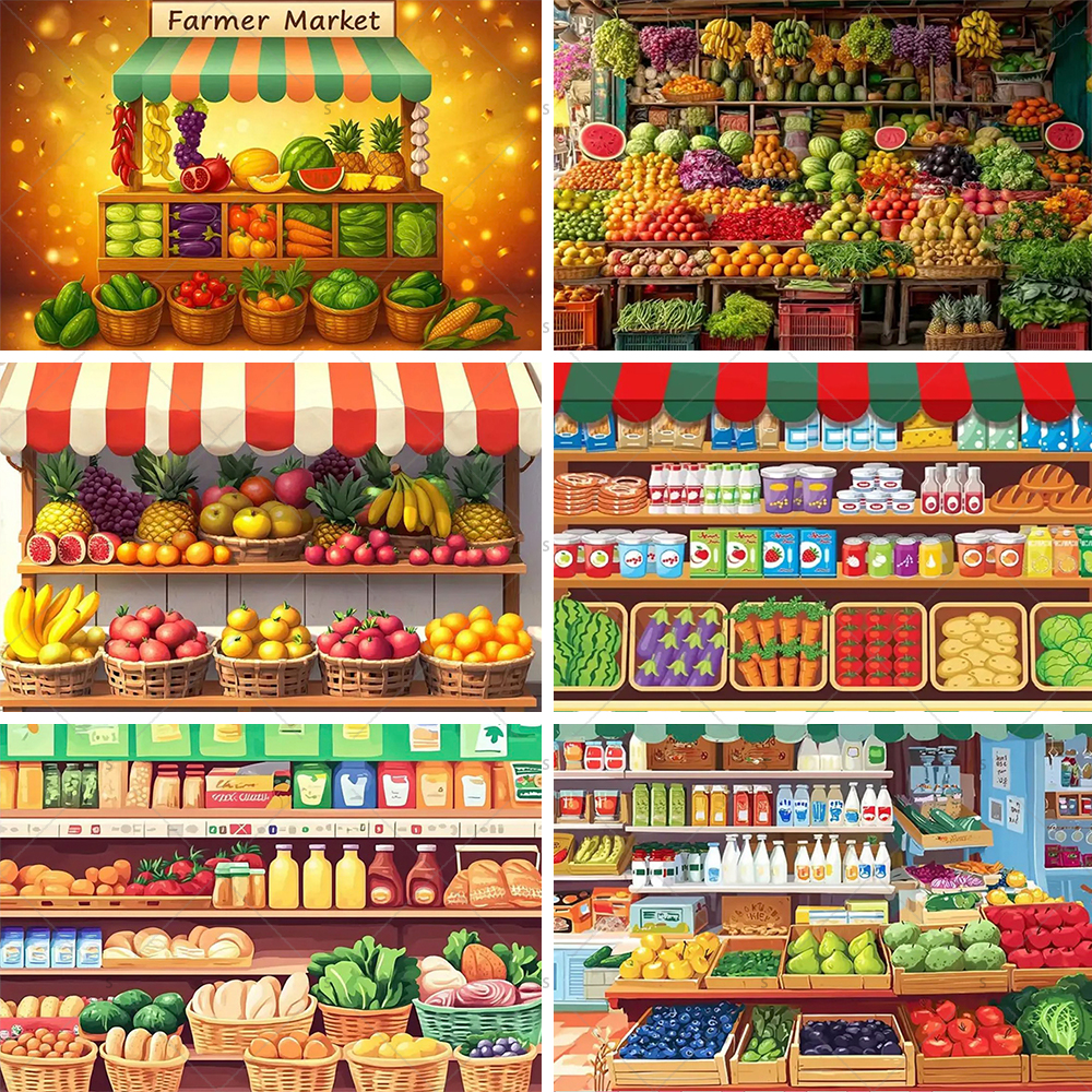 Party Event Supply Store - Colorful Supermarket Shelf Background Fresh Fruits