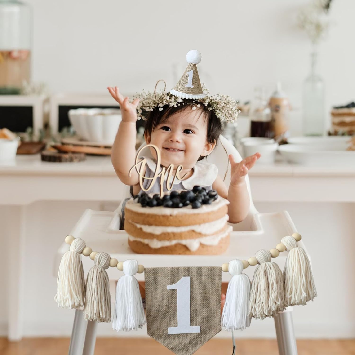 Party Hat Cone - Birthday High Chair Banner Handmade Boho