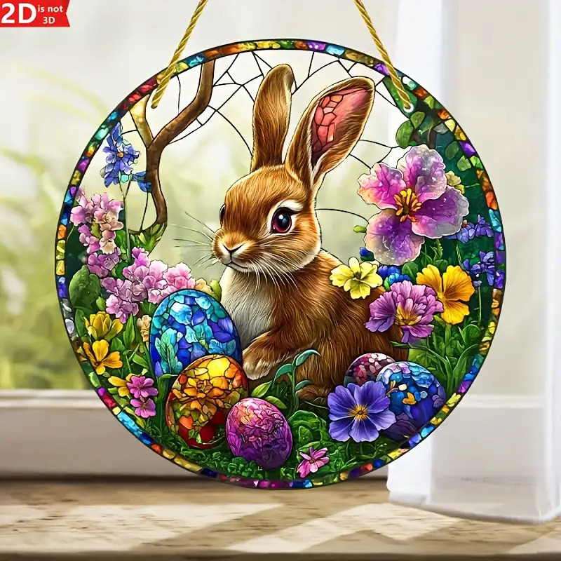 Flower Wall Panel - 2Pcs Easter Rabbit Stained Acrylic Suncatcher