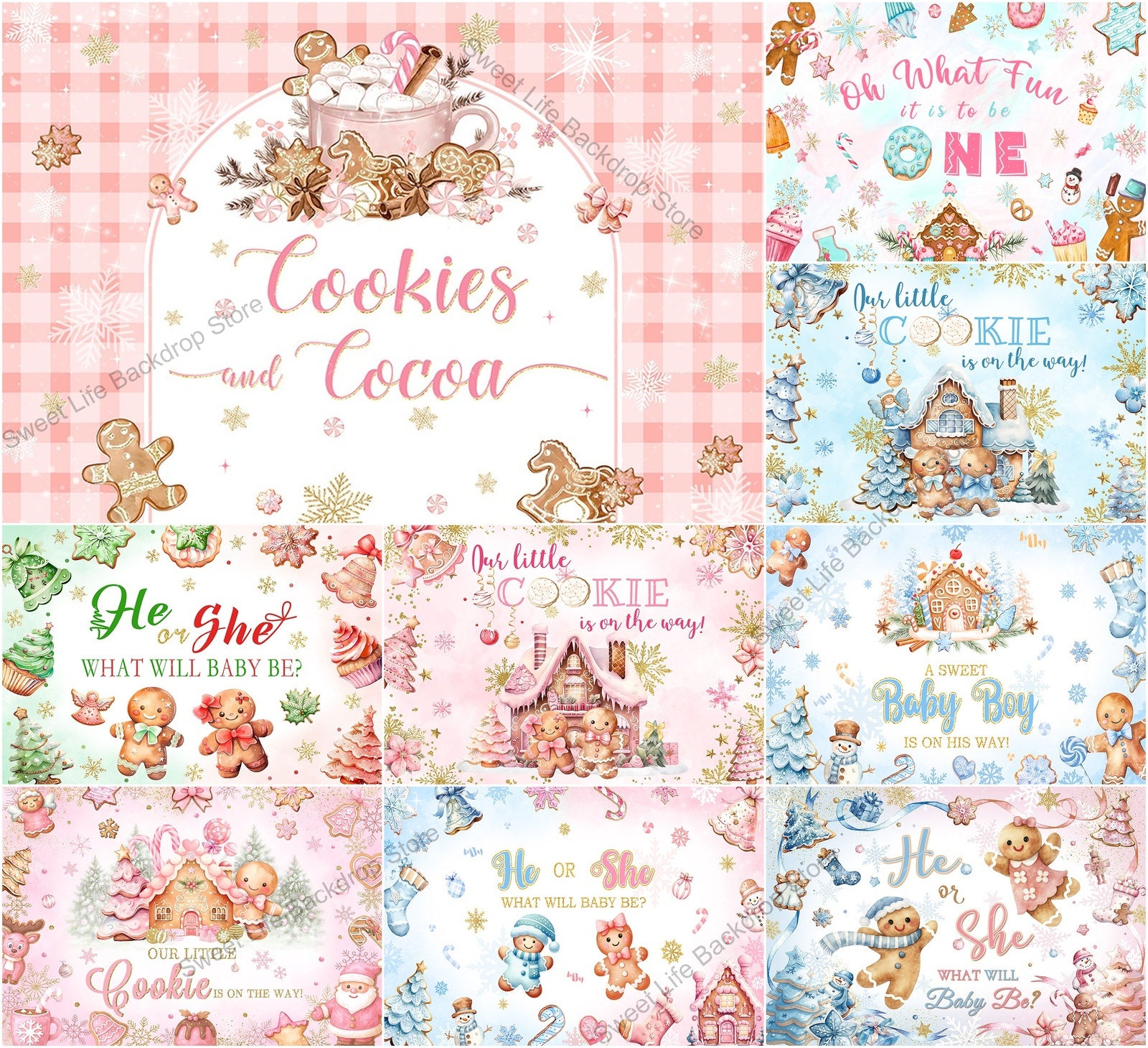 Dessert Table Backdrop - Christmas Gingerbread Baby Shower Backdrop Dessert