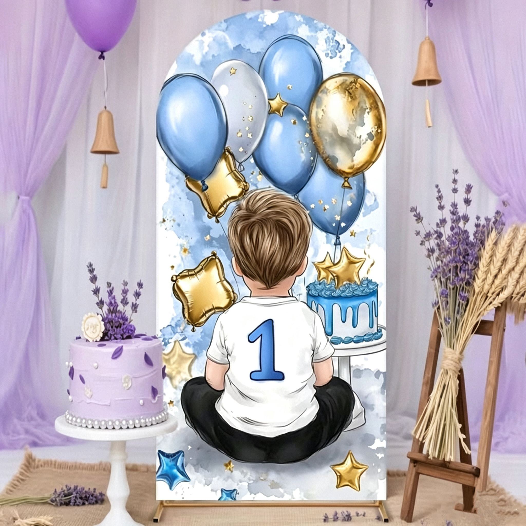 Dessert Table Backdrop - A Little Boy Pattern Arch Backdrop