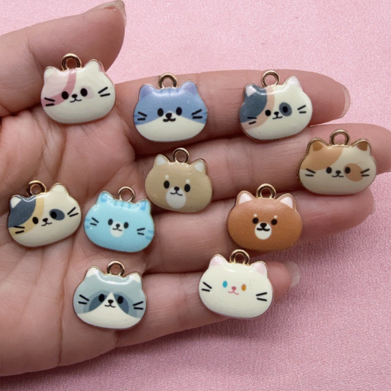 Event Party - 12pcs Printed Cat Head Alloy Drip