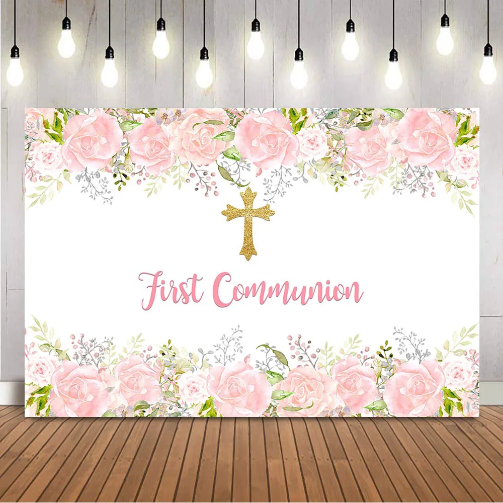 Dessert Table Backdrop - First Holy Communion Birthday Backdrop Pink