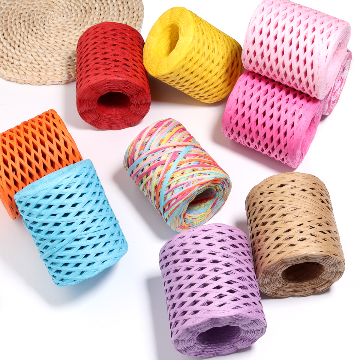 Paper Straw Color - 80-200M/Roll 4mm Colored Raffia Straw Yarn