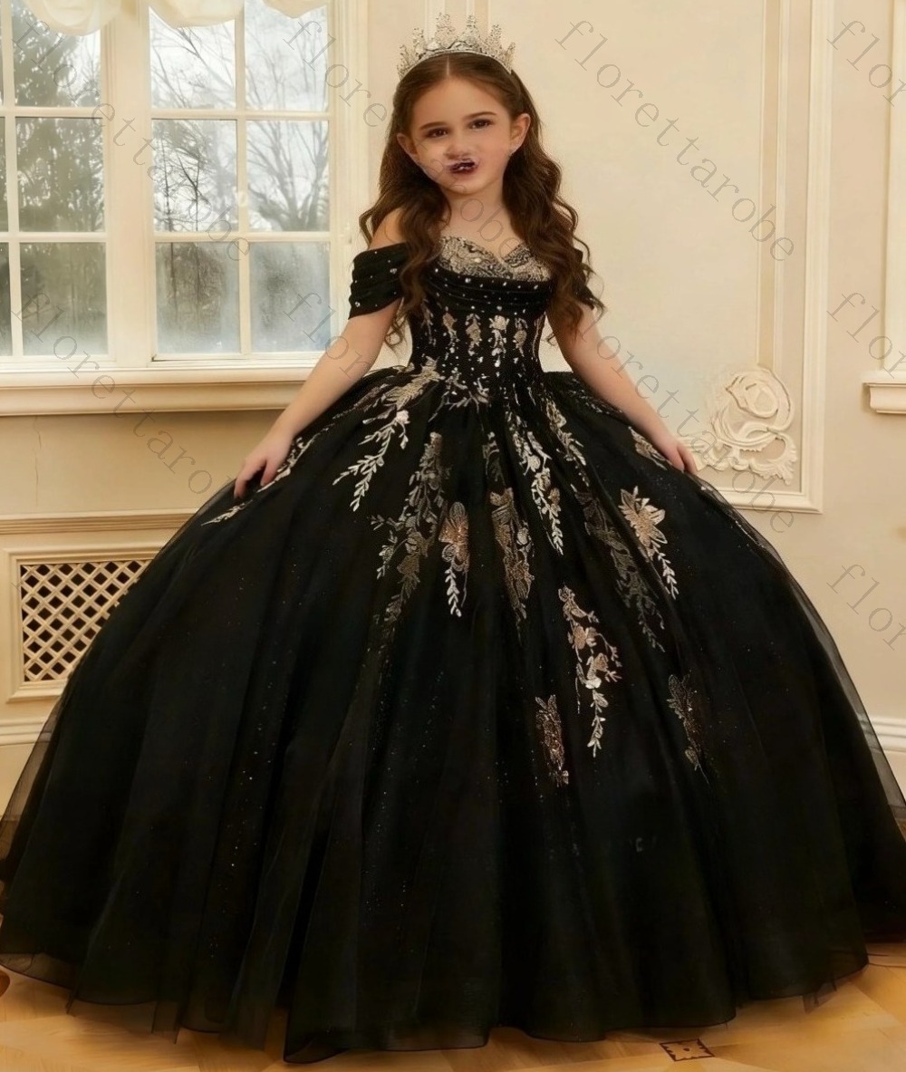 Birthday Sash Glitter - Customized Burgundy Off‑Shoulder Flower Girl Dress