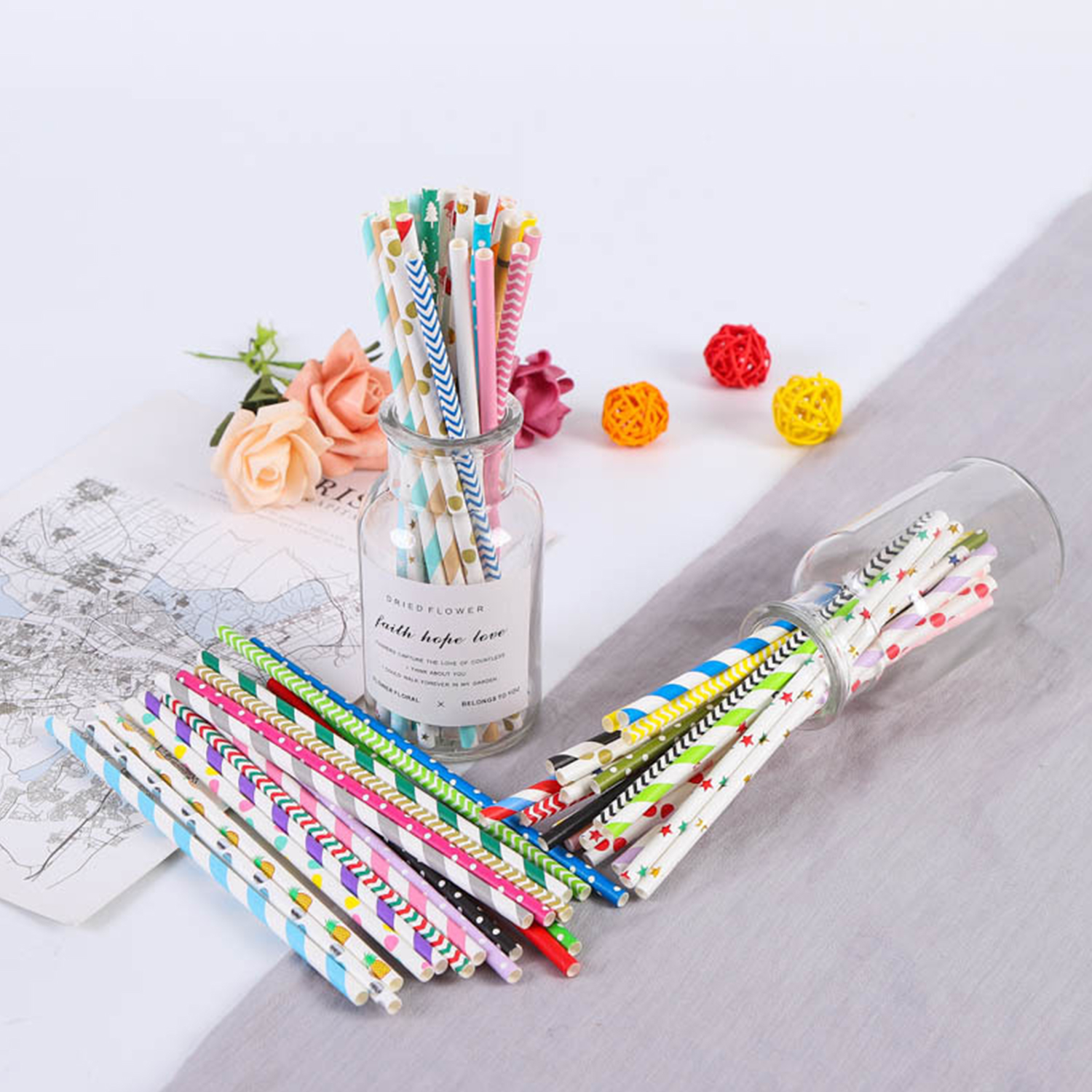 25 Pcs Colorful Disposable Pap - Paper Straw Color ulasan dan harga
