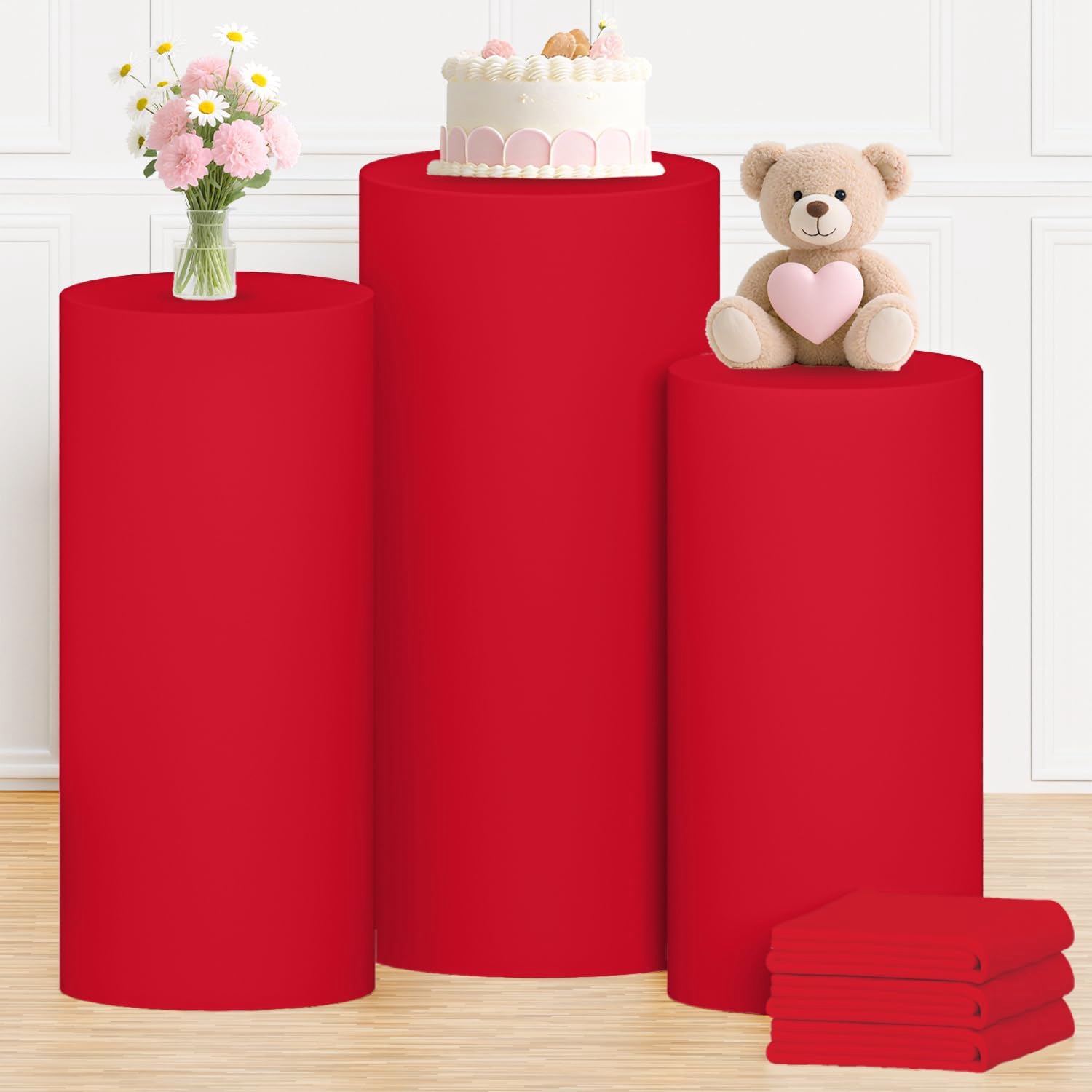 Yeele Red Cylinder Stand Cover - Dessert Table Backdrop ulasan dan harga