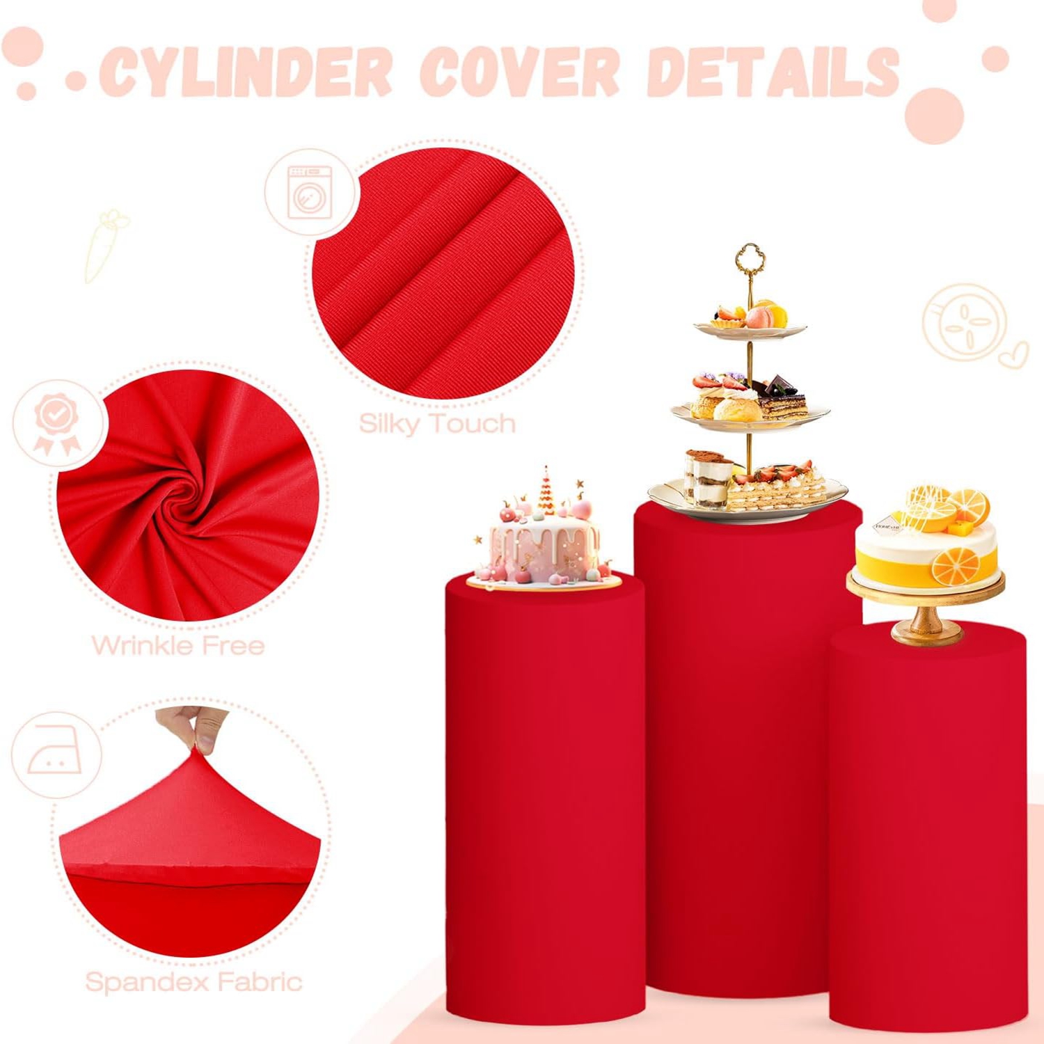 Yeele Red Cylinder Stand Cover - Dessert Table Backdrop ulasan dan harga