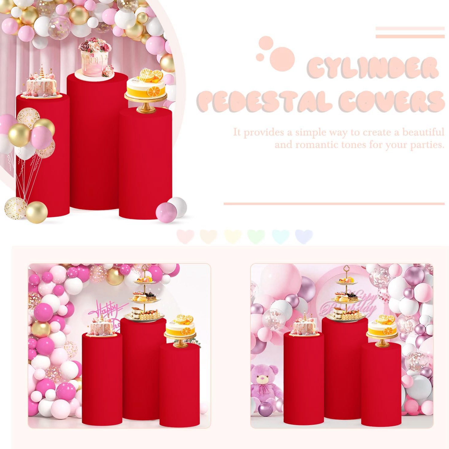 Yeele Red Cylinder Stand Cover - Dessert Table Backdrop ulasan dan harga