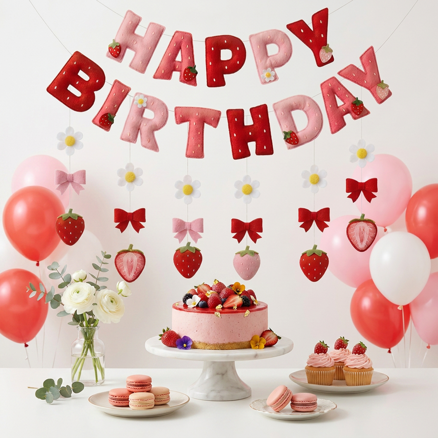 2D Felt Strawberry Hanging Gar - Event Party ulasan dan harga