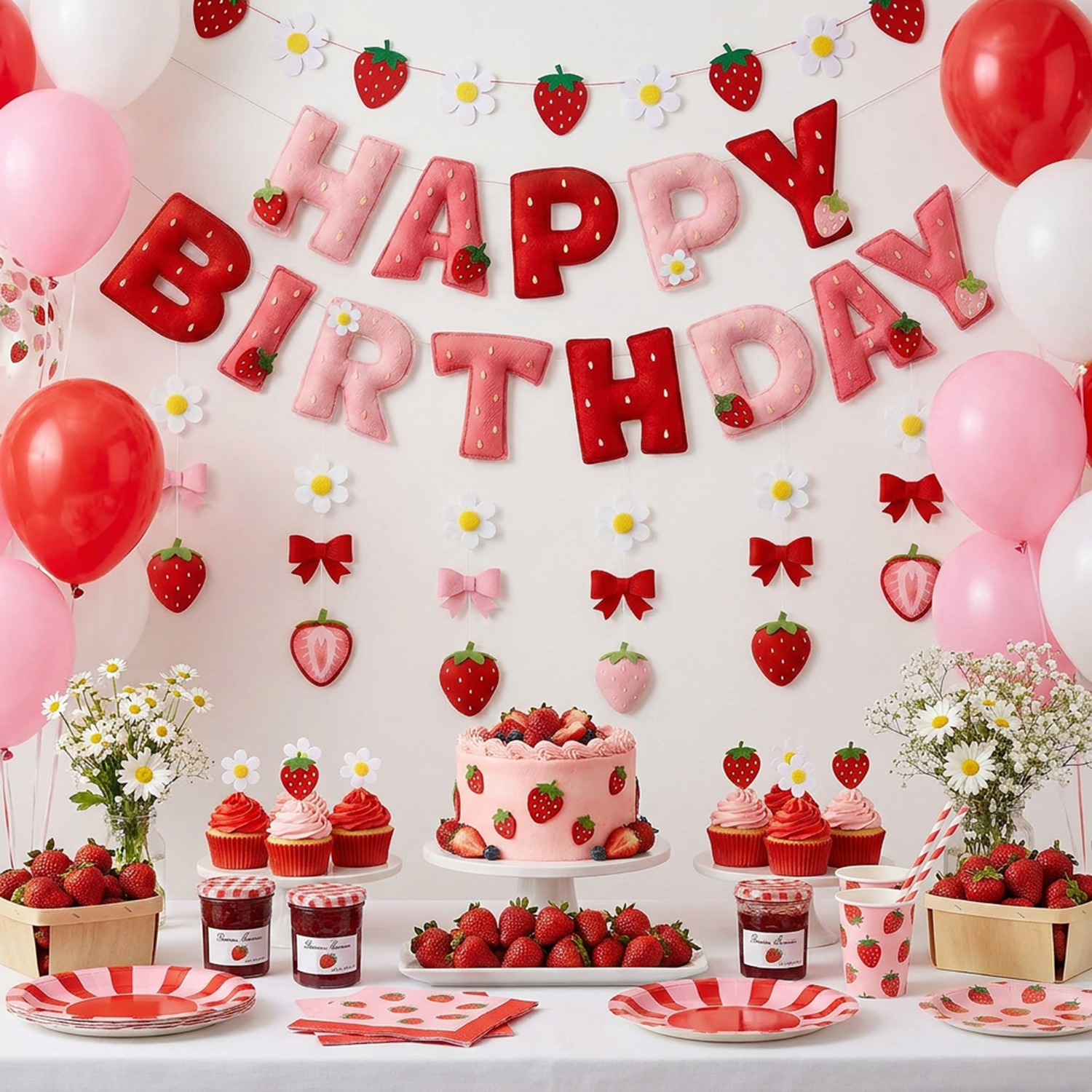 2D Felt Strawberry Hanging Gar - Event Party ulasan dan harga