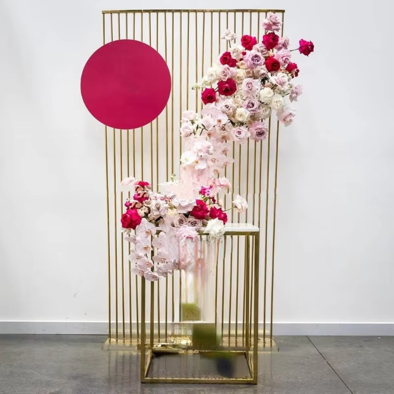 Shiny Gold Metal Frame Flower  - Dessert Table Backdrop ulasan dan harga