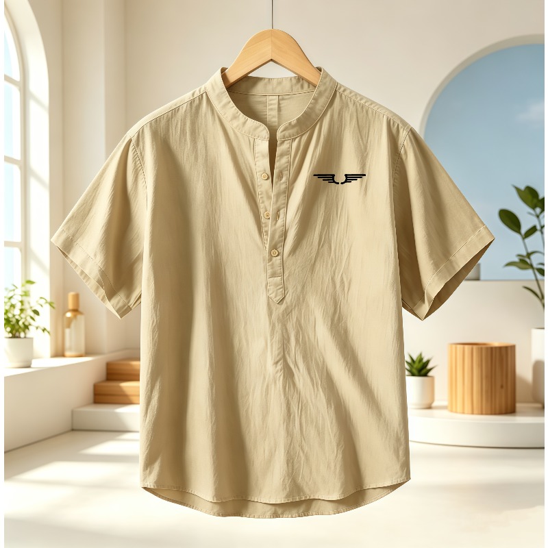 Men's cotton and linen Henley  - Event Support ulasan dan harga