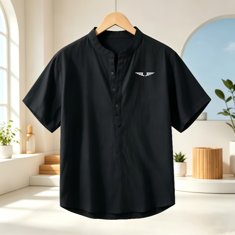 Men's cotton and linen Henley  - Event Support ulasan dan harga