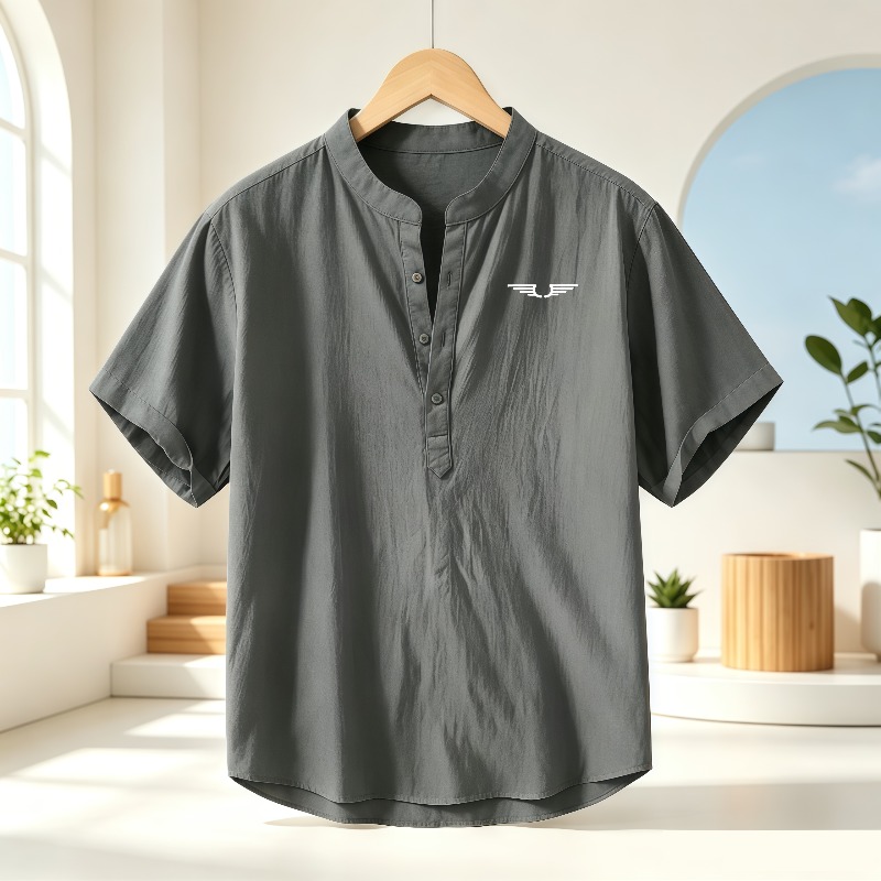 Men's cotton and linen Henley  - Event Support ulasan dan harga