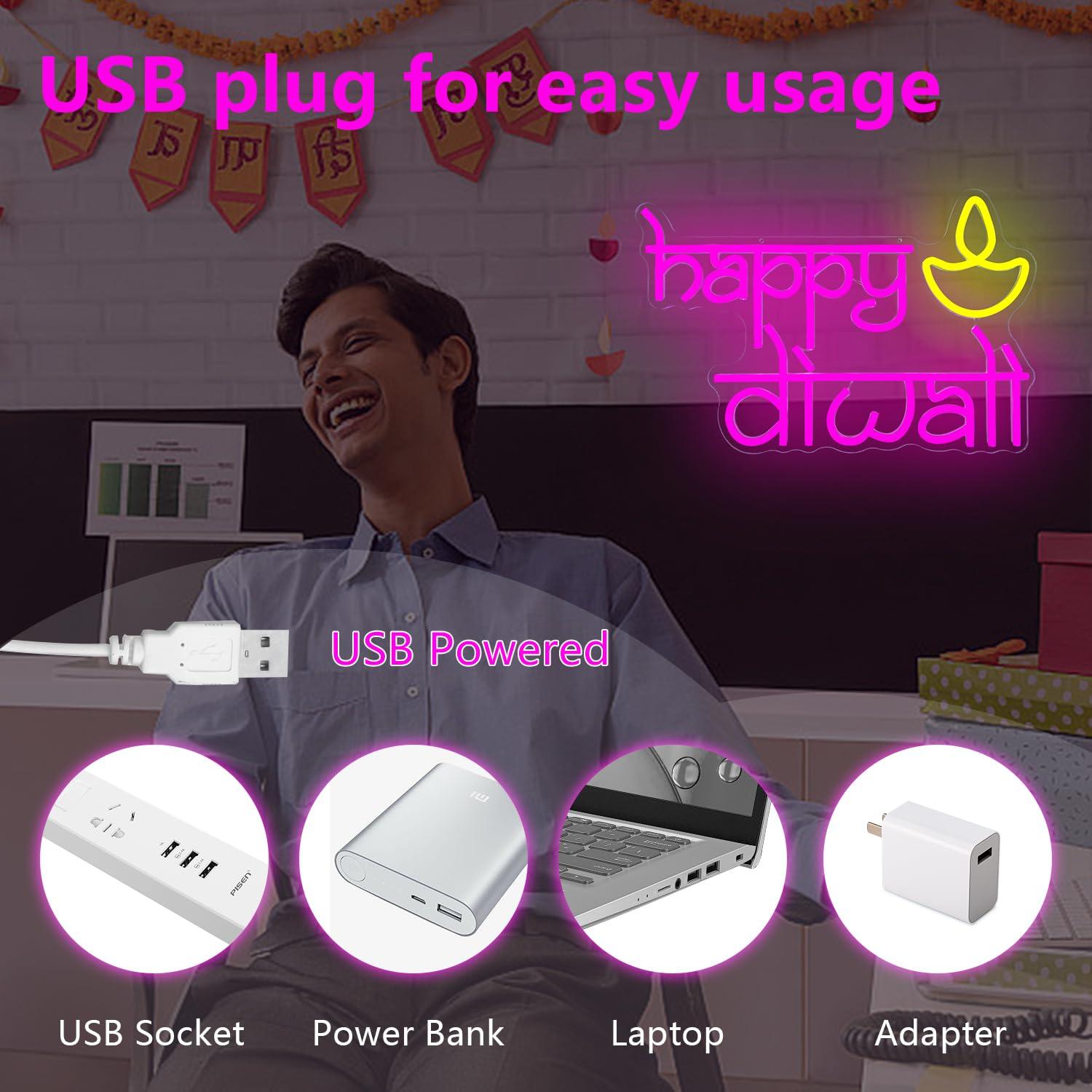Happy Diwali Neon Sign USB Pow - Neon Sign Party ulasan dan harga