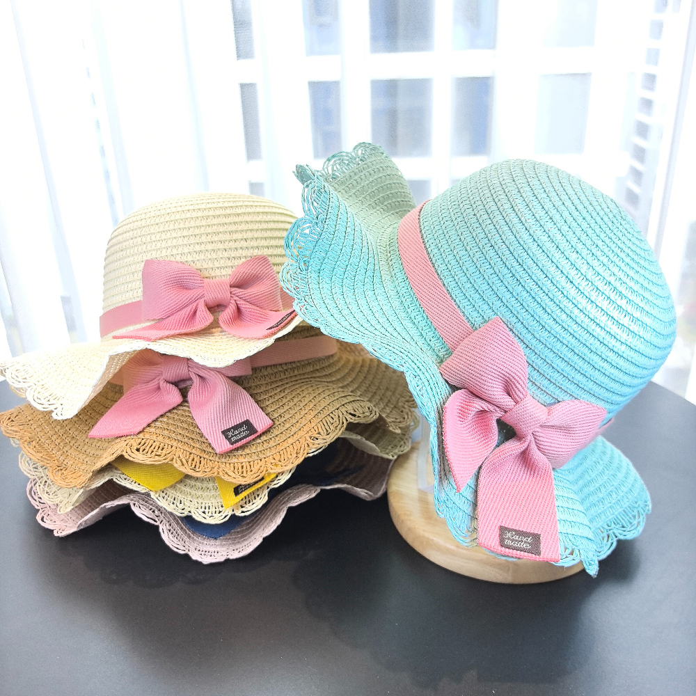 Girls 2pcs Straw Hat Solid Col - Paper Straw Color ulasan dan harga