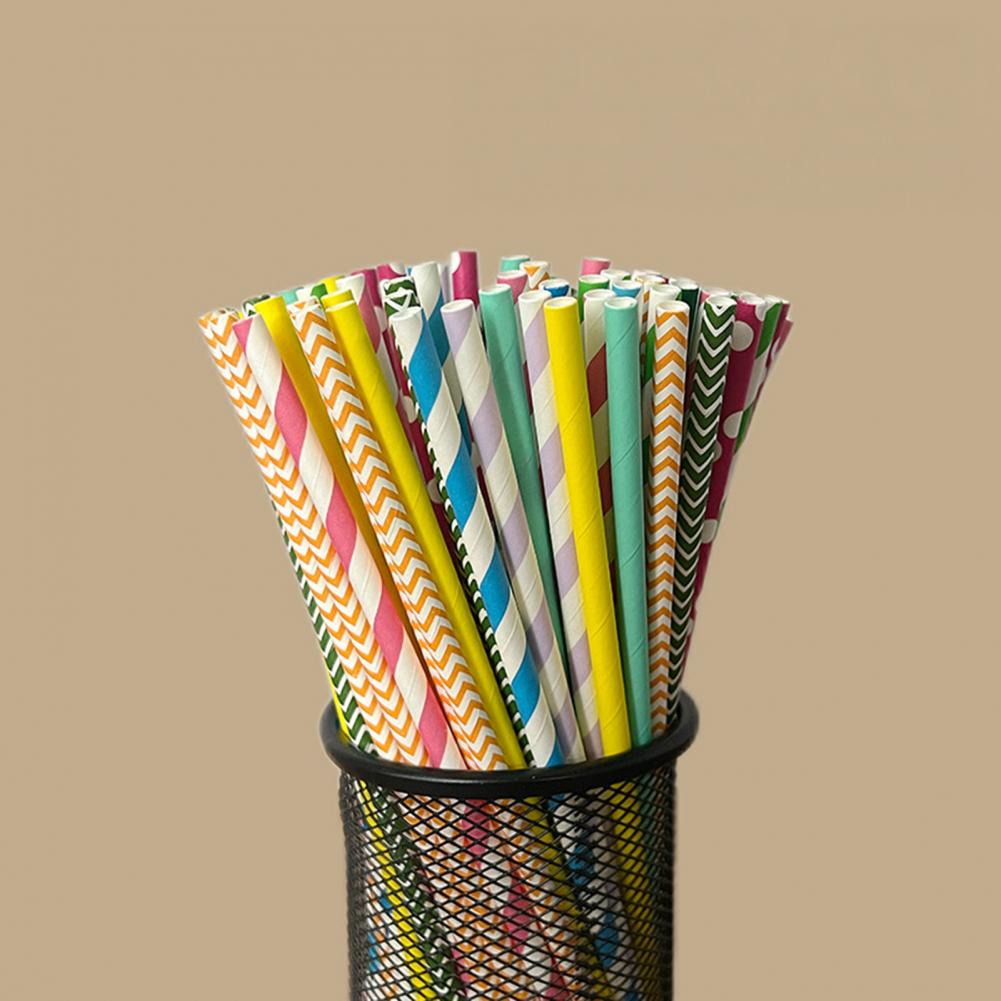 100Pcs Colorful Striped Print  - Paper Straw Color ulasan dan harga