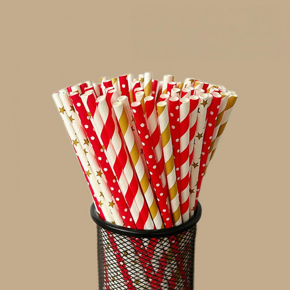 100Pcs Colorful Striped Print  - Paper Straw Color ulasan dan harga