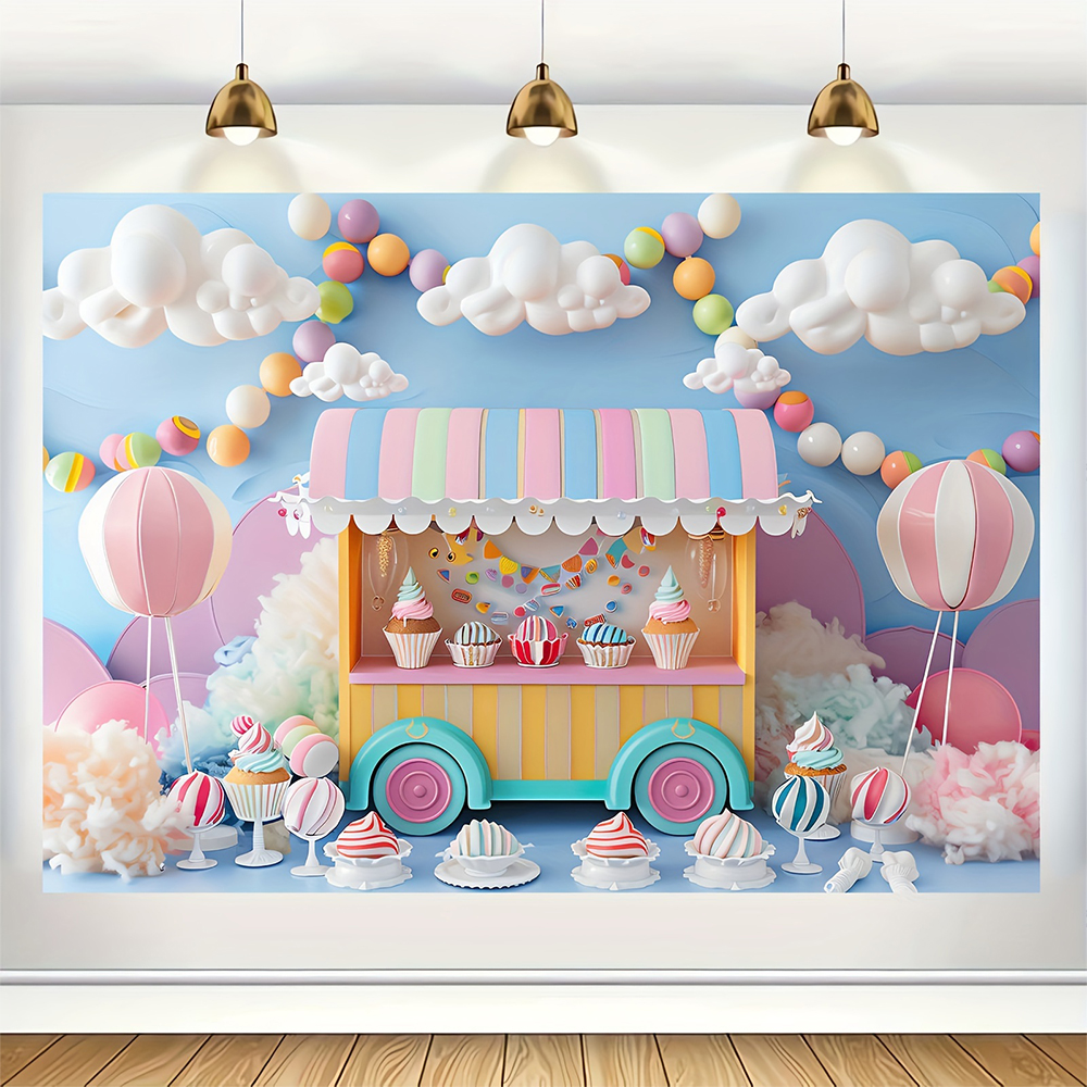 Sweet Ice Cream Theme Backdrop - Dessert Table Backdrop ulasan dan harga