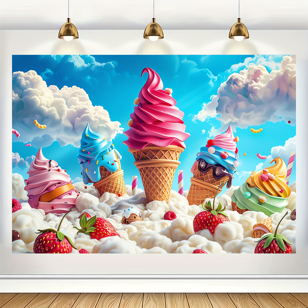 Sweet Ice Cream Theme Backdrop - Dessert Table Backdrop ulasan dan harga