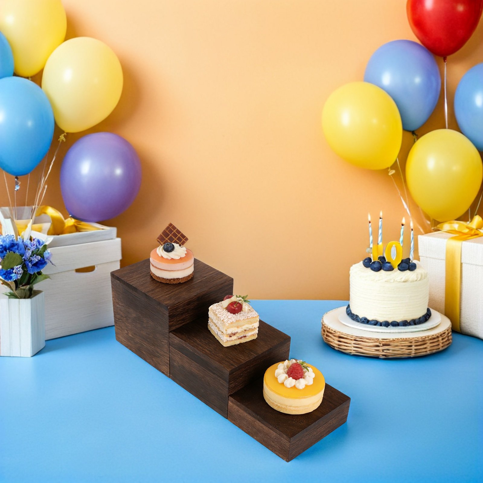3Pcs Rustic Wooden Tiered Cake - Cupcake Stand Tier ulasan dan harga