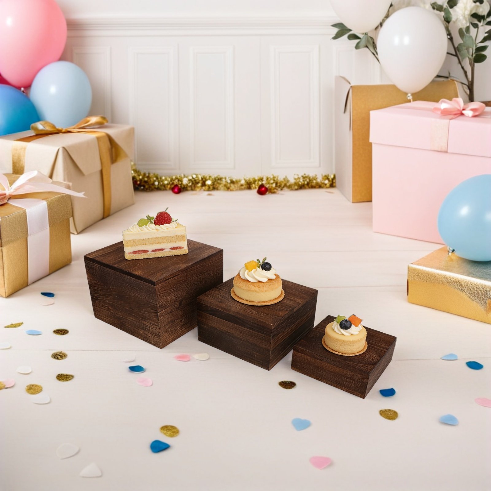 3Pcs Rustic Wooden Tiered Cake - Cupcake Stand Tier ulasan dan harga