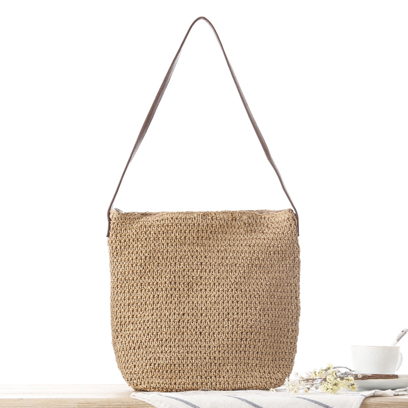 Straw Shoulder Woven Beach Sol - Paper Straw Color ulasan dan harga