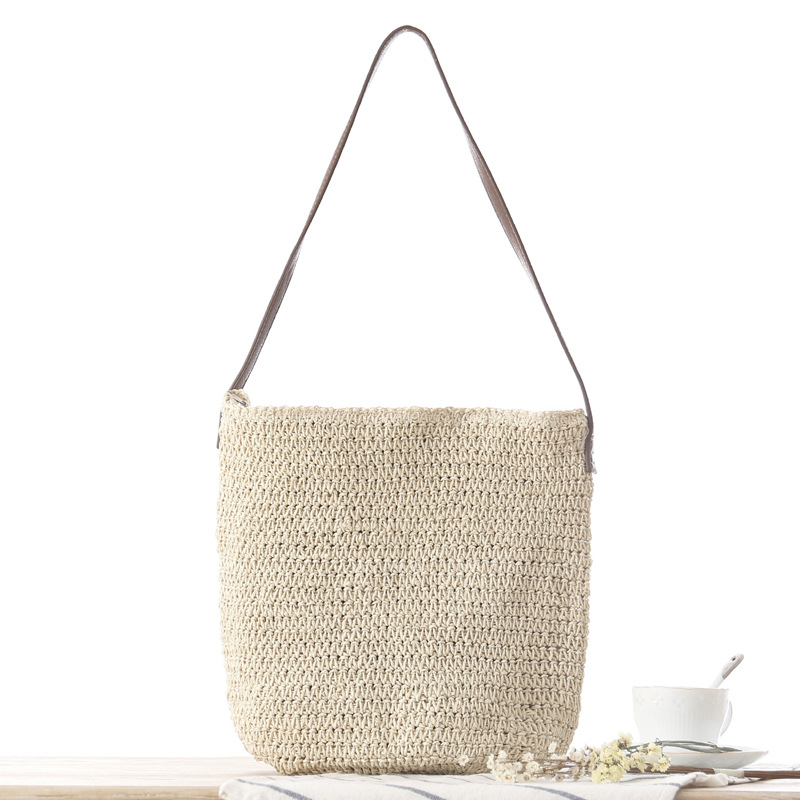 Straw Shoulder Woven Beach Sol - Paper Straw Color ulasan dan harga