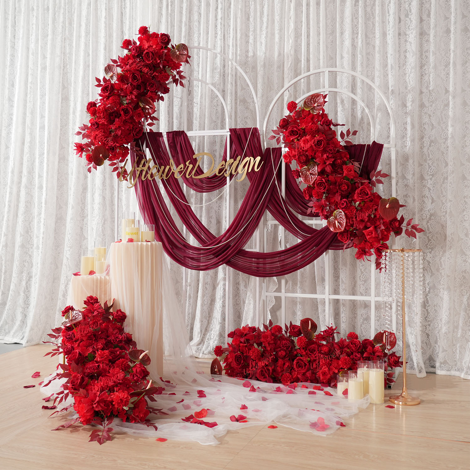 Uflower Red Flower Row Wedding - Flower Wall Panel ulasan dan harga