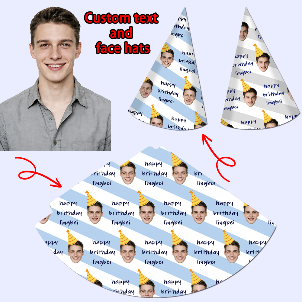 8pcs Custom Text and Photo Fac - Party Hat Cone ulasan dan harga