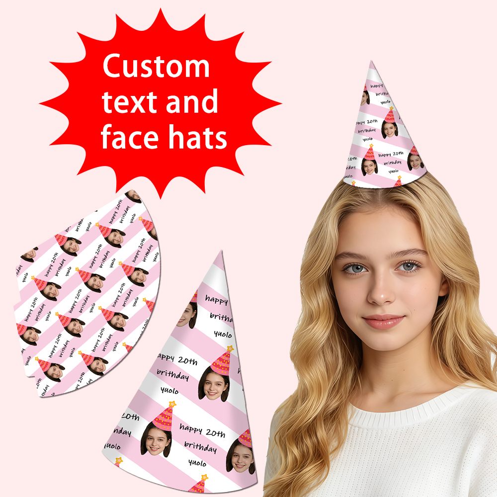 8pcs Custom Text and Photo Fac - Party Hat Cone ulasan dan harga