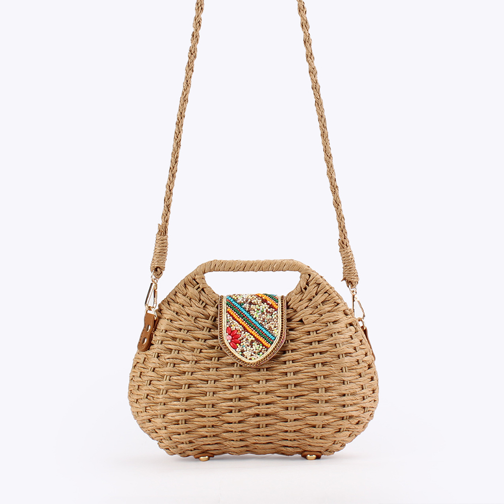Color Beads Women Handbags Han - Paper Straw Color ulasan dan harga